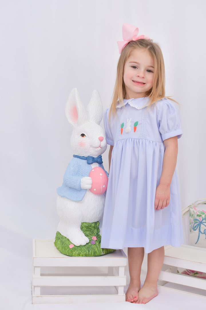 French Knot Bunny and Carrot Smocked Dress
