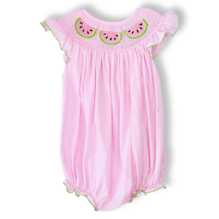 Pink Gingham Smocked Watermelon Bubble