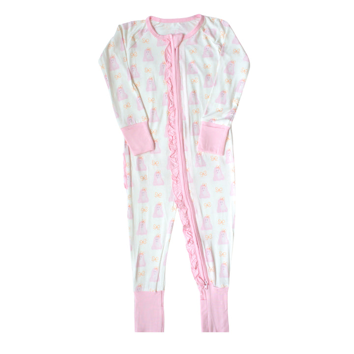 Gia Ghost & Bows Ruffle Bamboo Footie
