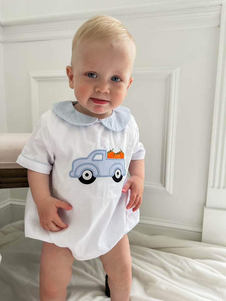 Pumpkin Truck Appliqué Boy Bubble