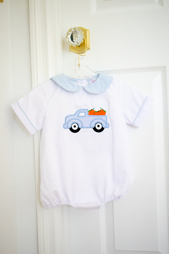 Pumpkin Truck Appliqué Boy Bubble