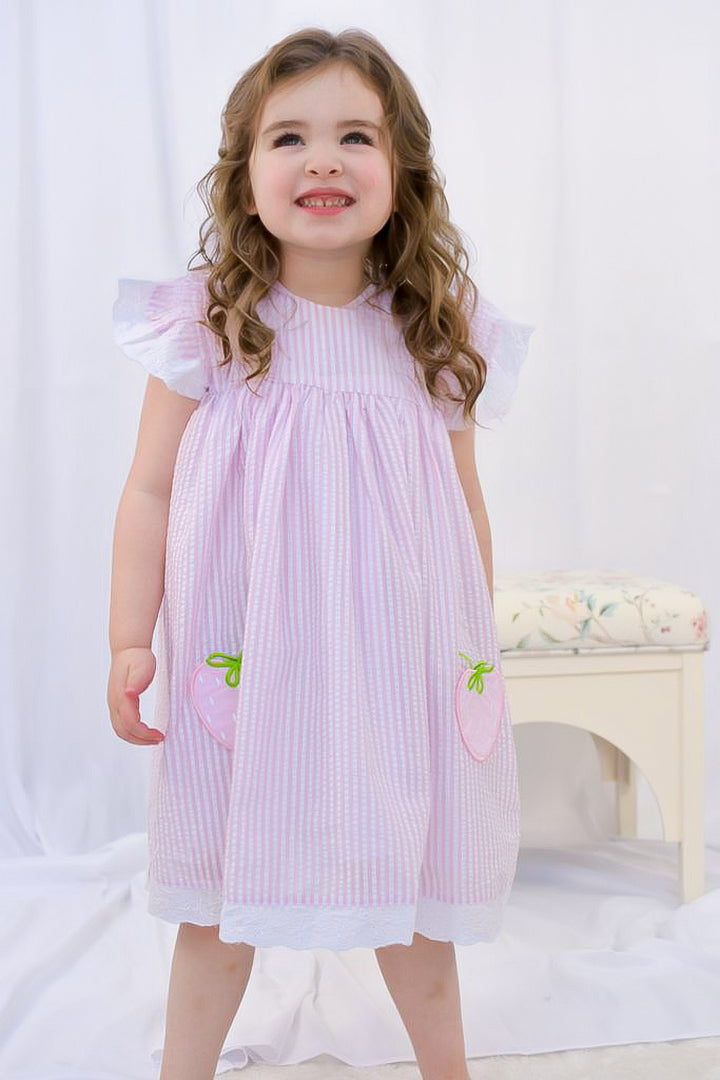 Pink Seersucker Strawberry Dress