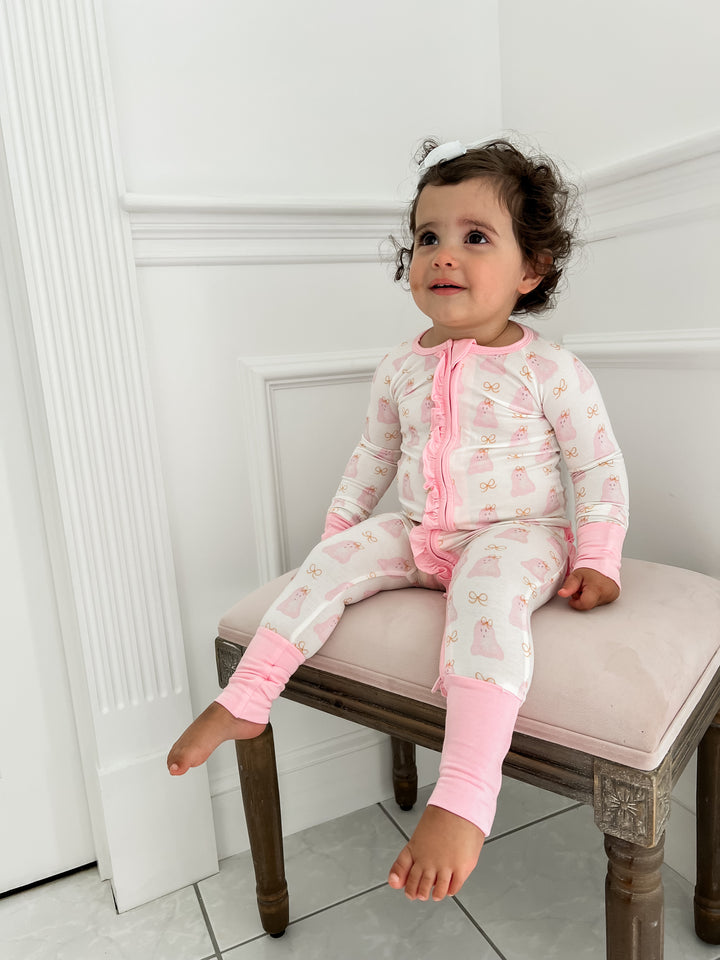 Gia Ghost & Bows Ruffle Bamboo Footie