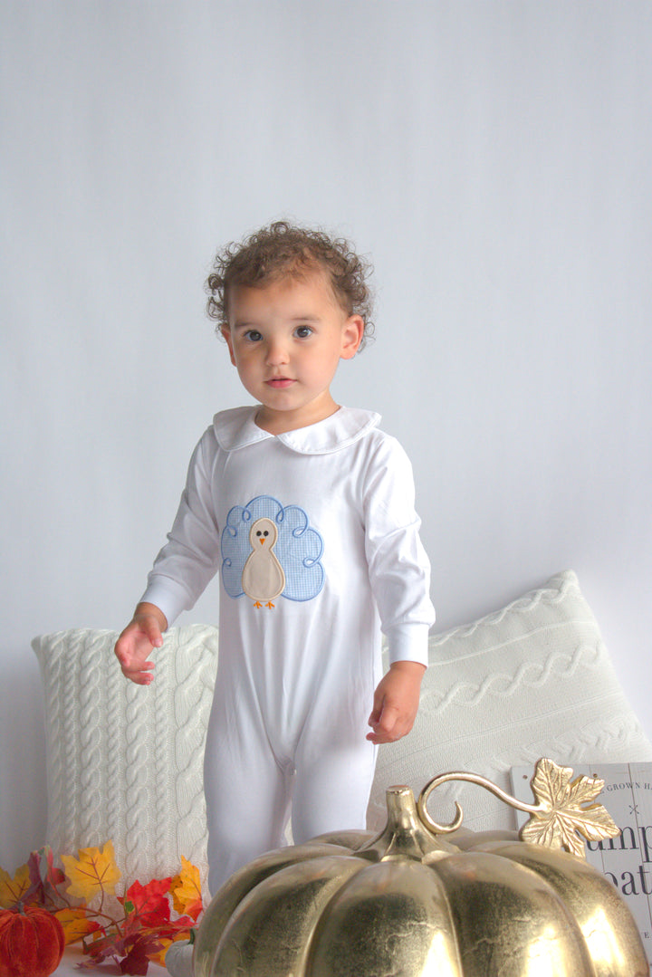 Boys Blue Gingham Turkey Applique Romper