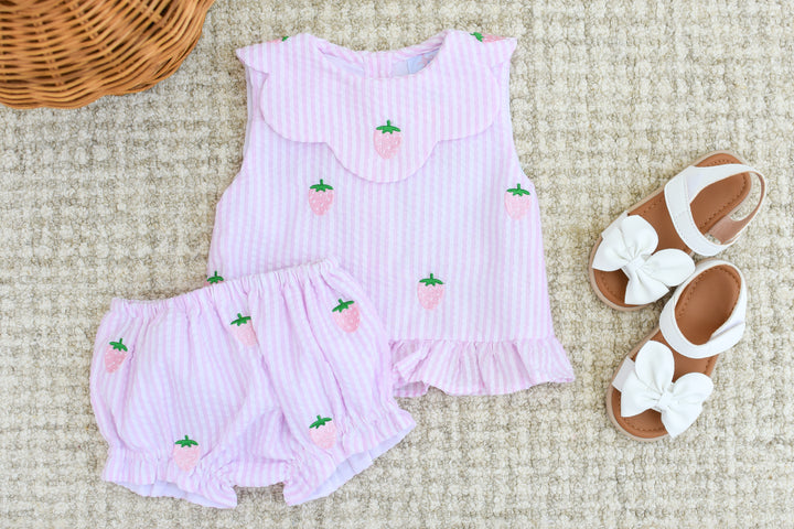 Sadie Strawberry Pink Seersucker Diaper Set