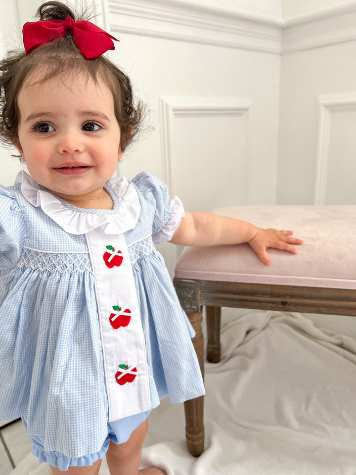 Blue Gingham Apple Diaper Set