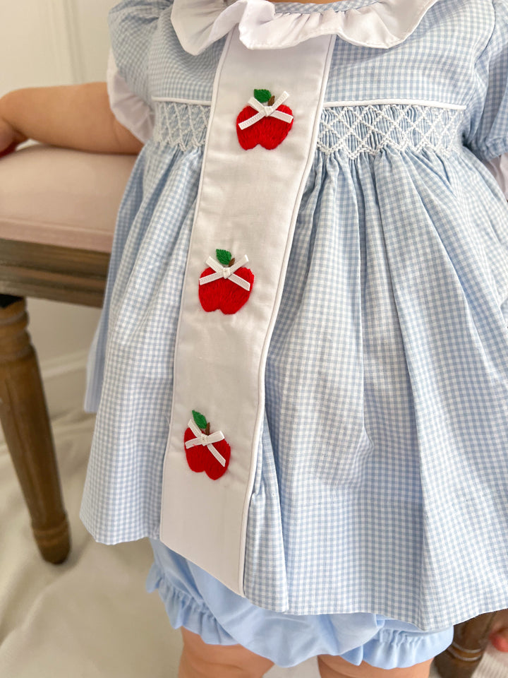 Blue Gingham Apple Diaper Set