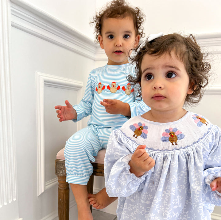 Boys Blue Striped Turkey Romper