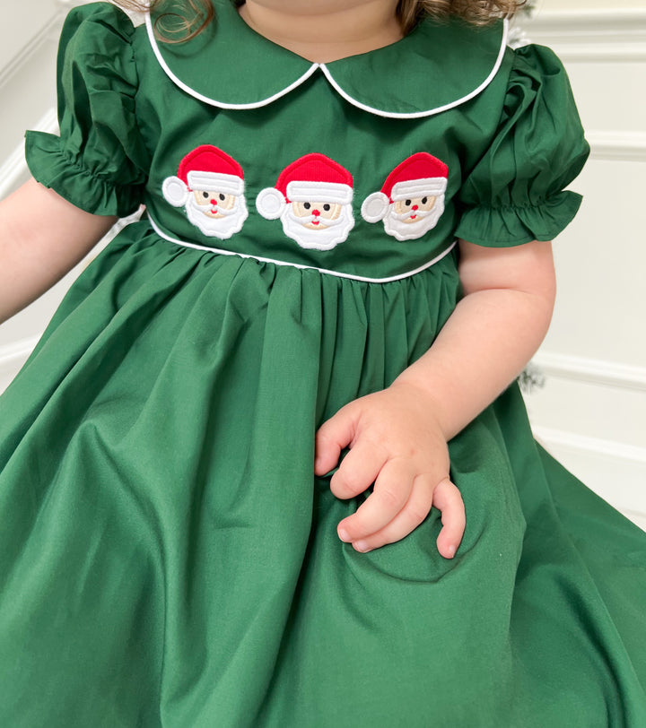 Green Collared Santa Smocked Dress