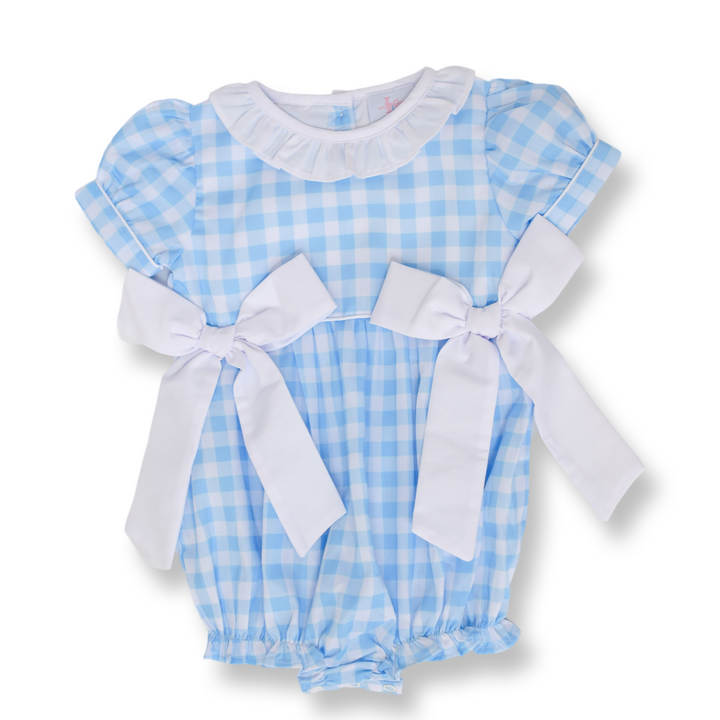 Bethany Blue Gingham Smocked Bubble
