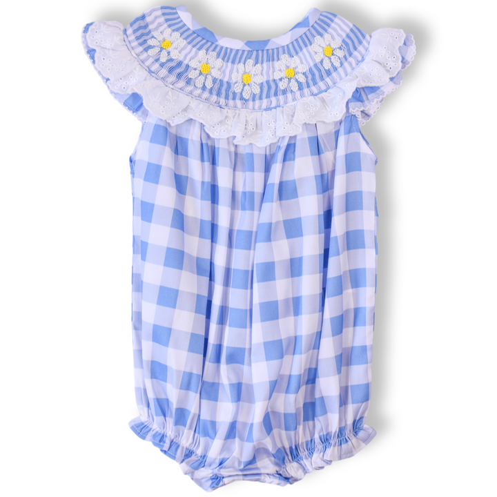 Darla Daisy Blue Gingham Smocked Bubble