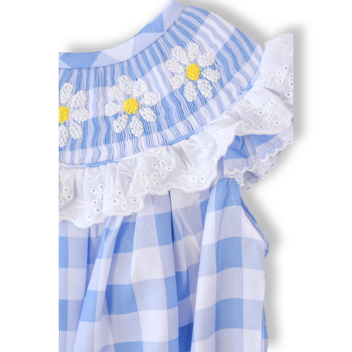 Darla Daisy Blue Gingham Smocked Bubble