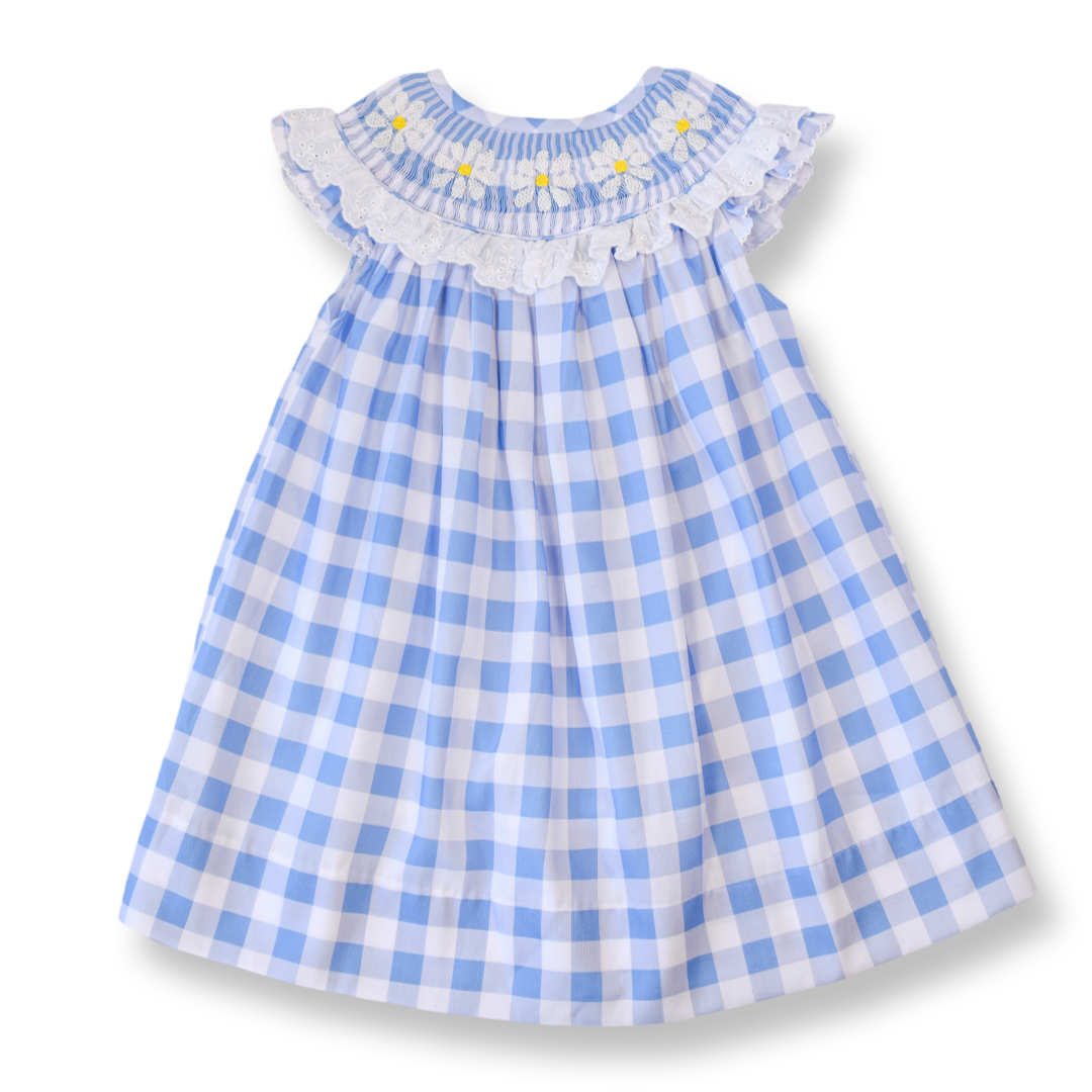 princess polly baby blue dress Navy V-Neck Smocked Mini Dress with Ric-Rac Inlay – Sail to Sable main image 1