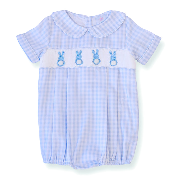 Blue Gingham Easter Bunny Smocked Boy Bubble