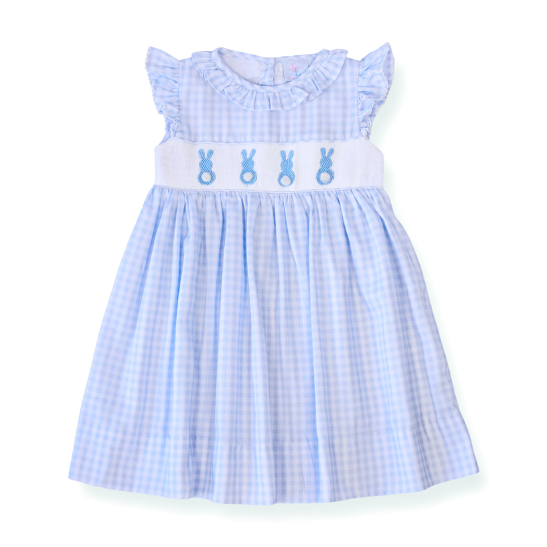 Blue Gingham Easter Bunny Smocked Dress