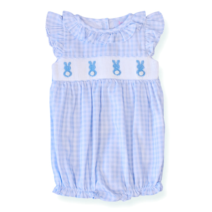 Blue Gingham Easter Bunny Smocked Bubble