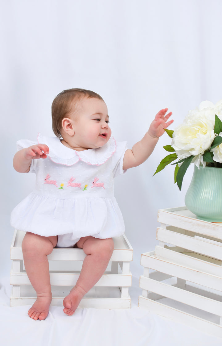 Brynn Bunny Swiss Dot Smocked Bubble