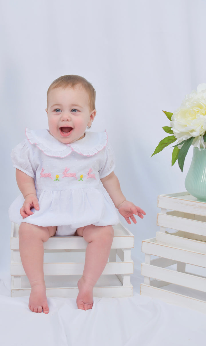 Brynn Bunny Swiss Dot Smocked Bubble