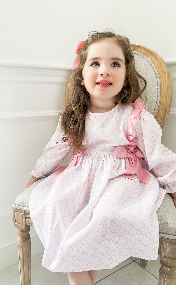 Bella Bow Pink Ruffle Smocked Dress