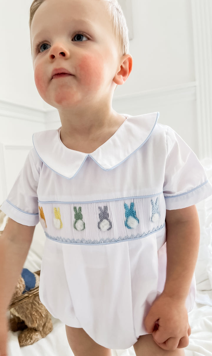 Caleb Colorful Bunny Smocked Bubble