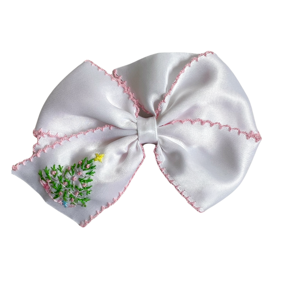 Embroidered Christmas Tree & Star Hair Bow