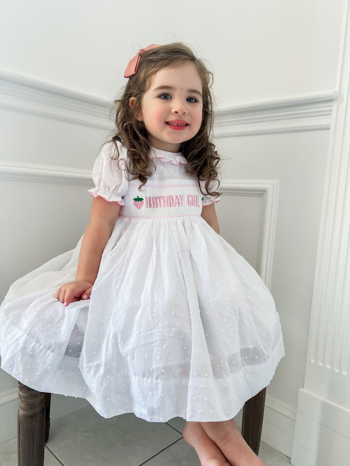 Birthday Girl Smocked Strawberry Dress