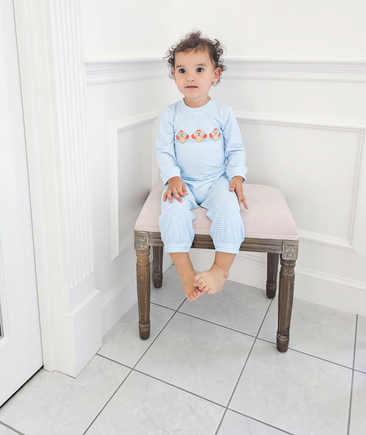 Boys Blue Striped Turkey Romper