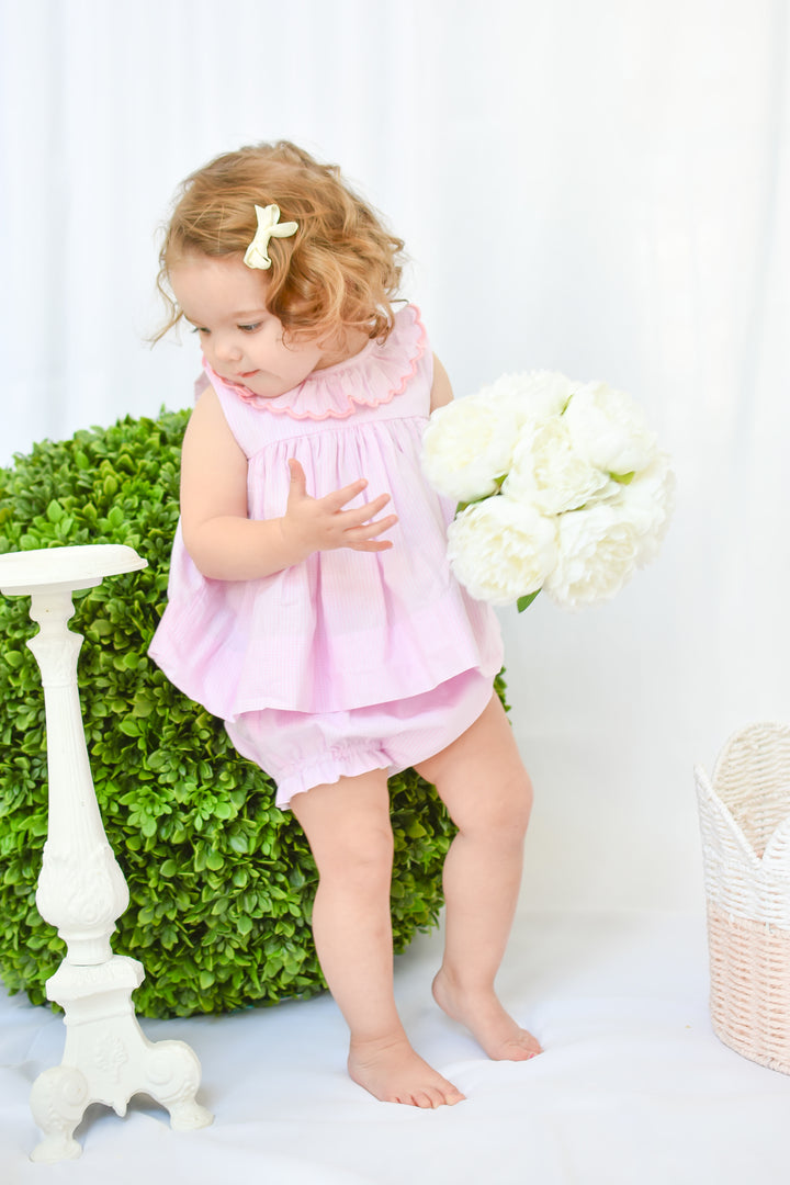 Pink Ruffle Collar Smocked Diaper Set