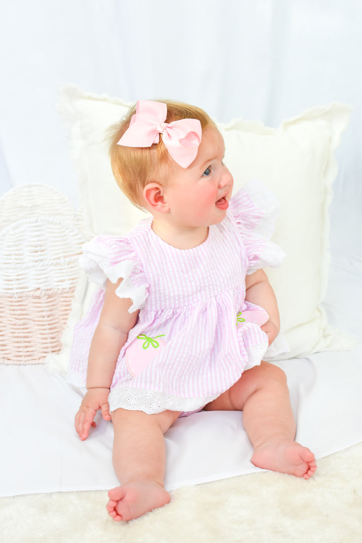 Pink Seersucker Strawberry Diaper Set
