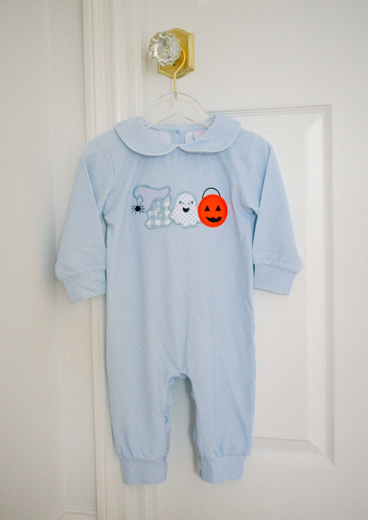Blue “BOO” Halloween Appliqué Romper