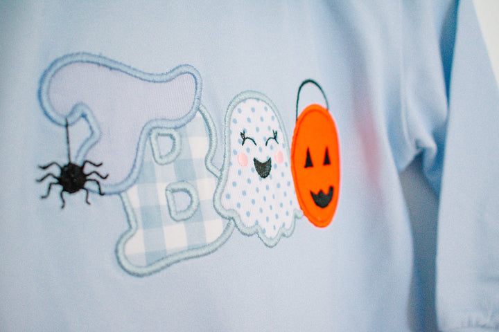 Blue “BOO” Halloween Appliqué Romper
