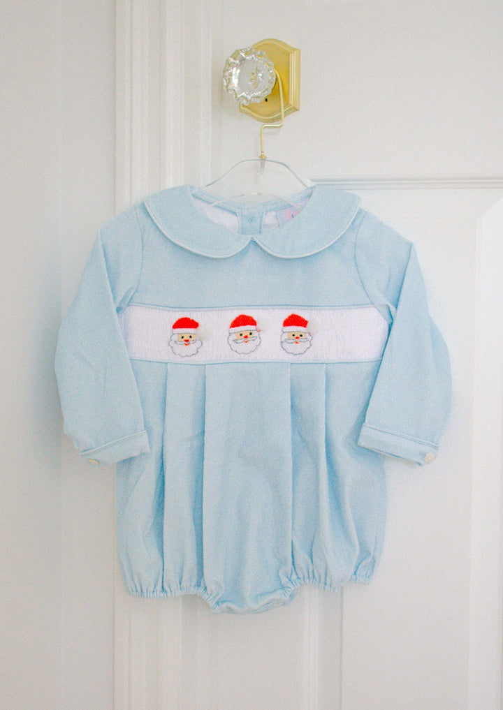 Boys Blue Corduroy Santa Smocked Bubble