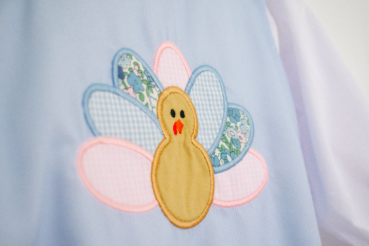 Girls Blue Corduroy Appliqué Turkey Bubble Set
