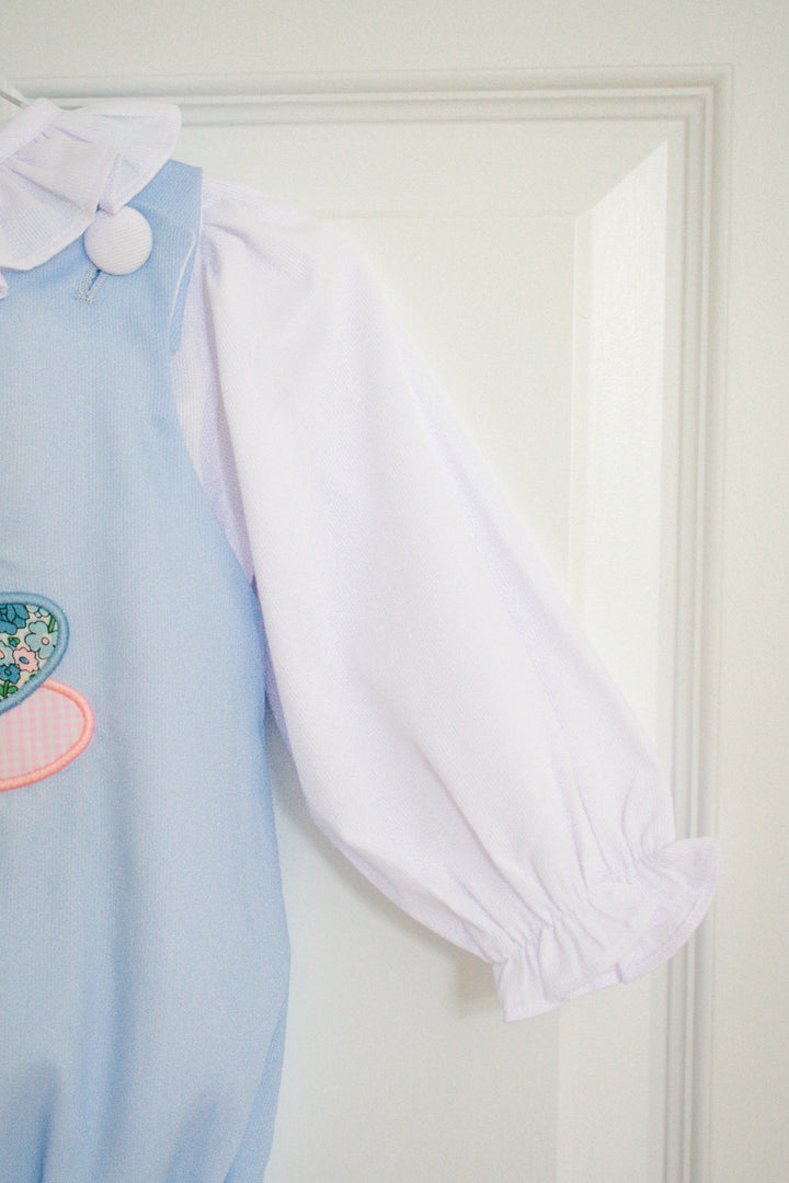 Girls Blue Corduroy Appliqué Turkey Bubble Set