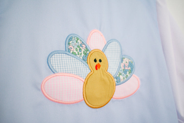 Girls Blue Corduroy Appliqué Turkey Dress Set