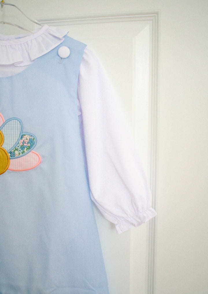 Girls Blue Corduroy Appliqué Turkey Dress Set