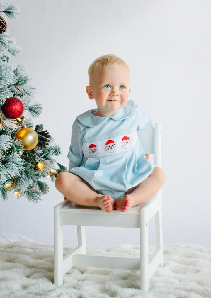 Boys Blue Corduroy Santa Smocked Bubble