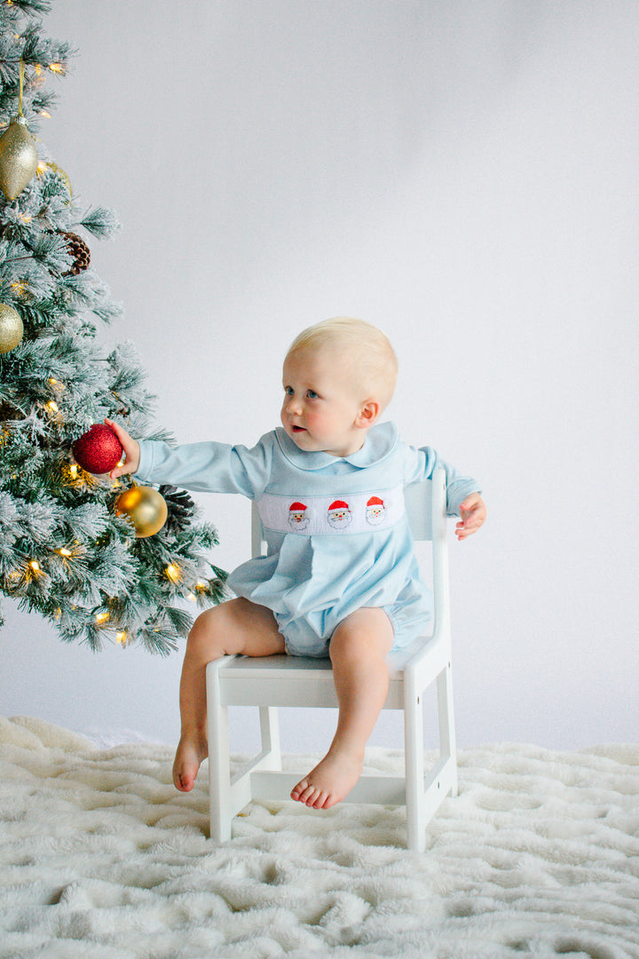 Boys Blue Corduroy Santa Smocked Bubble