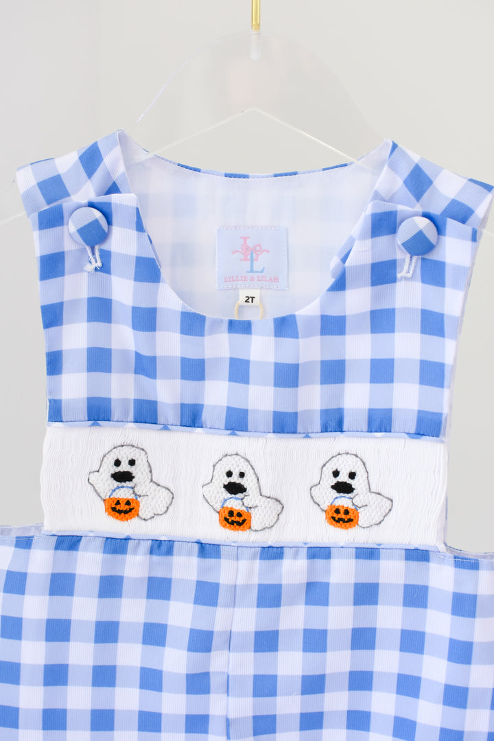 Boys Halloween Ghost Smocked Shortall
