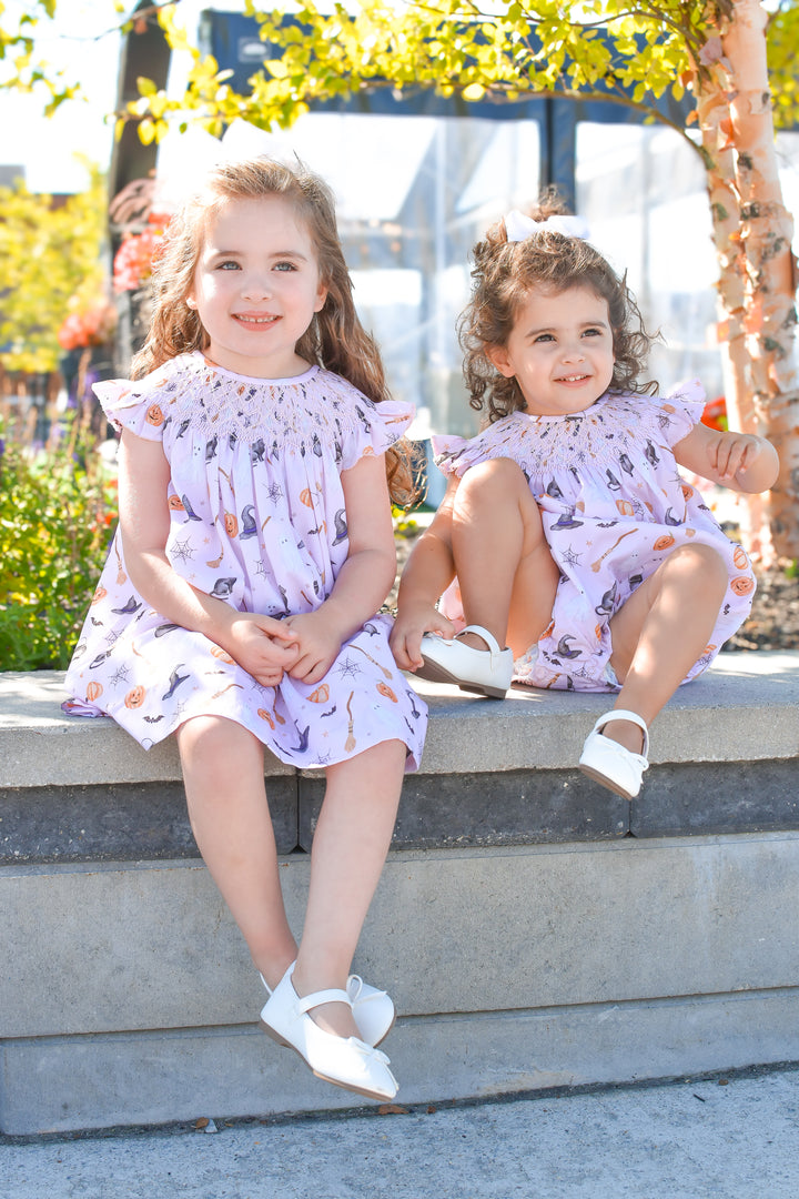 Pink Witch Halloween Smocked Dress