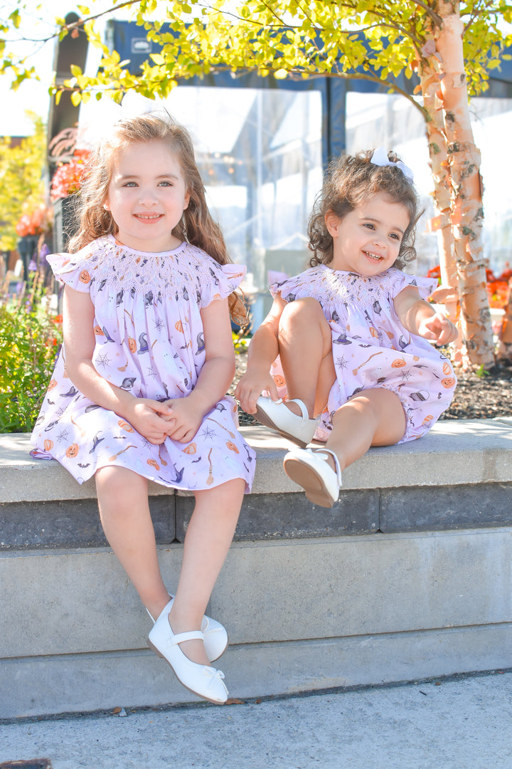 Pink Witch Halloween Smocked Bubble