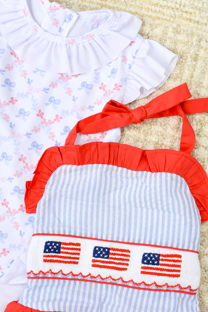 Patriotic Girls Smocked American Flag Swimsuit