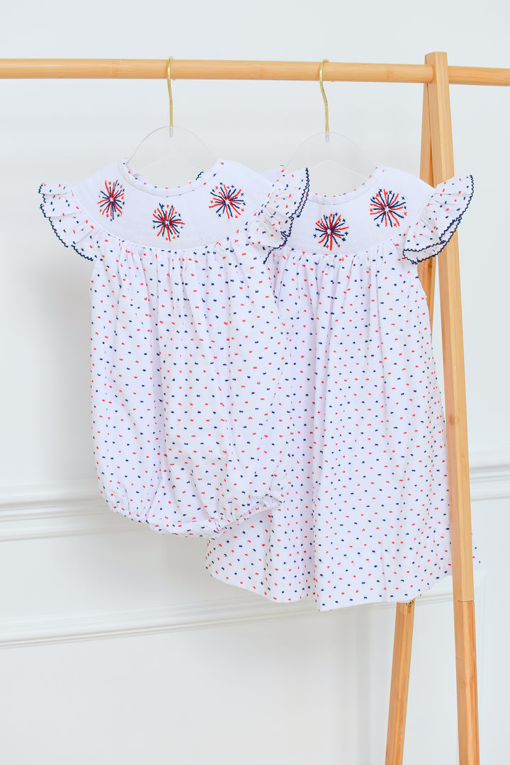 Red White Blue Swiss Dot Smocked Firework Bubble