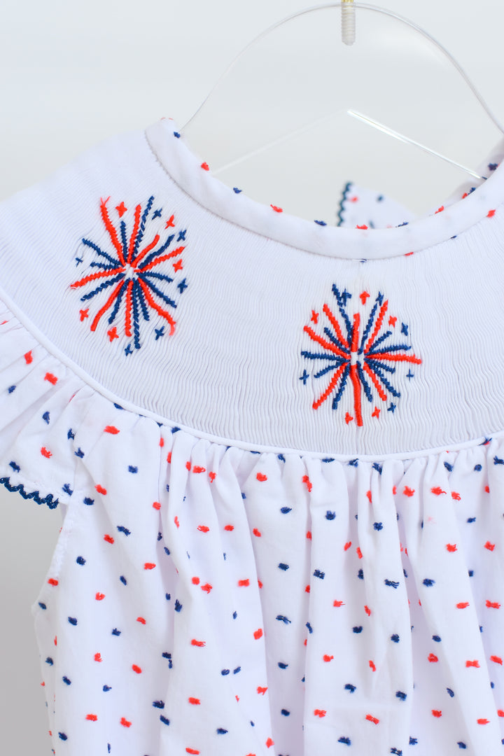 Red White Blue Swiss Dot Smocked Firework Bubble