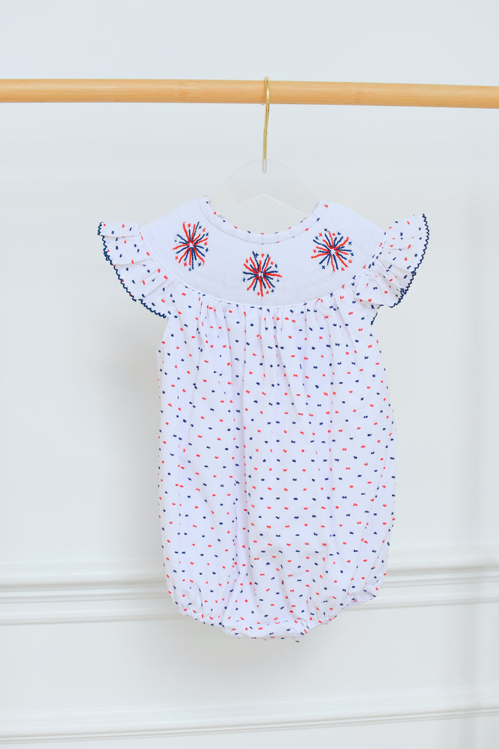 Red White Blue Swiss Dot Smocked Firework Bubble