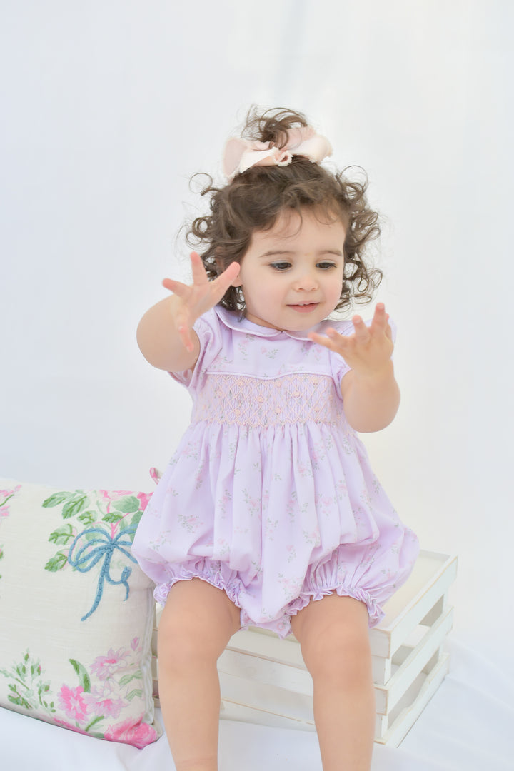 Petal Pink Floral Smocked Bubble