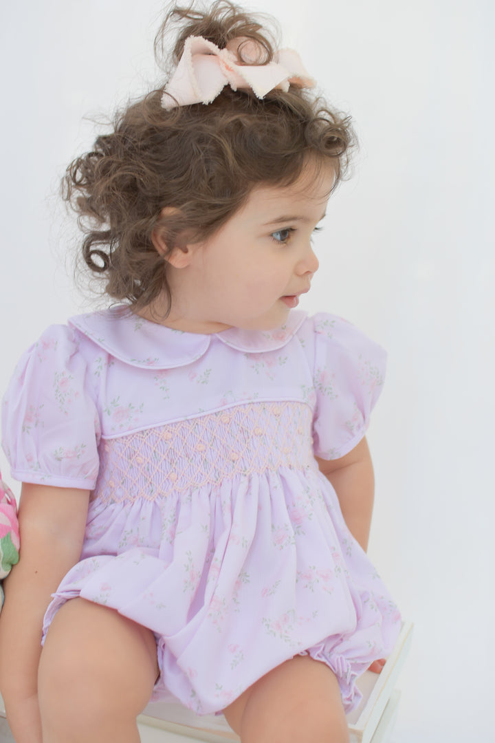 Petal Pink Floral Smocked Bubble