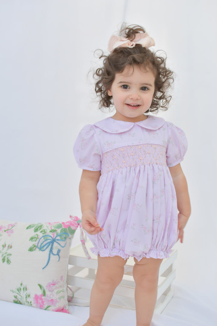 Petal Pink Floral Smocked Bubble