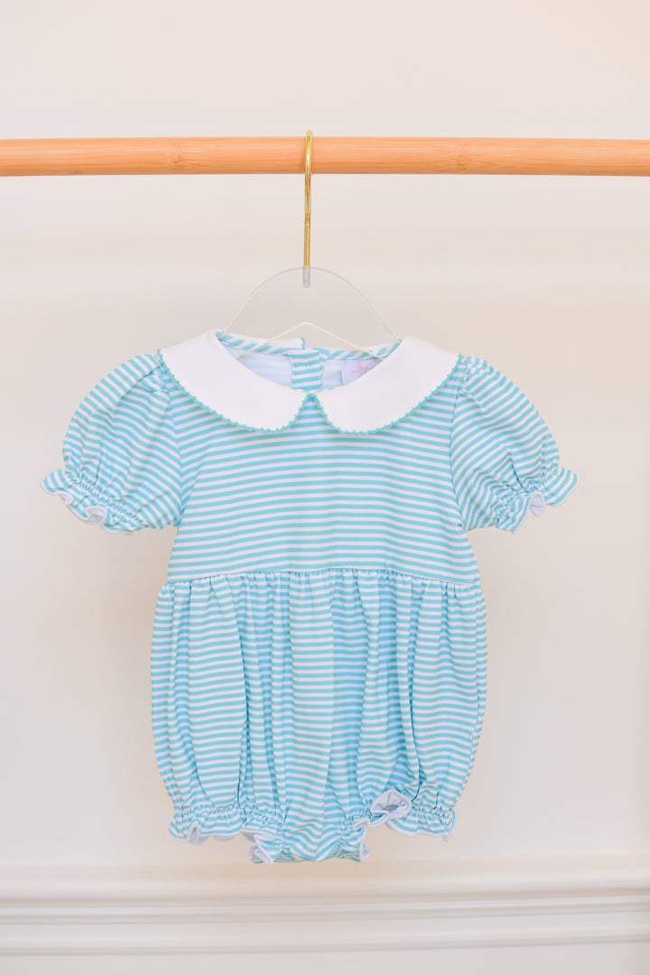 Turquoise Striped Peter Pan Collar Bubble