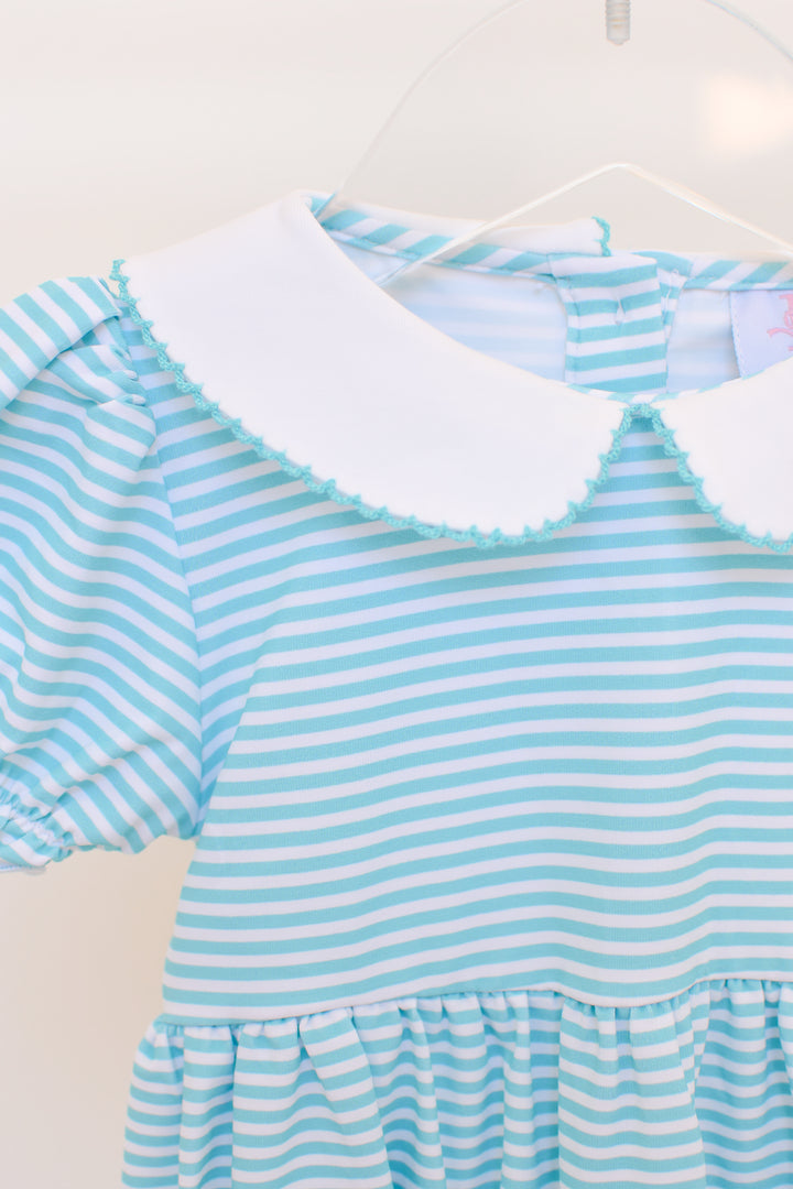 Turquoise Striped Peter Pan Collar Bubble